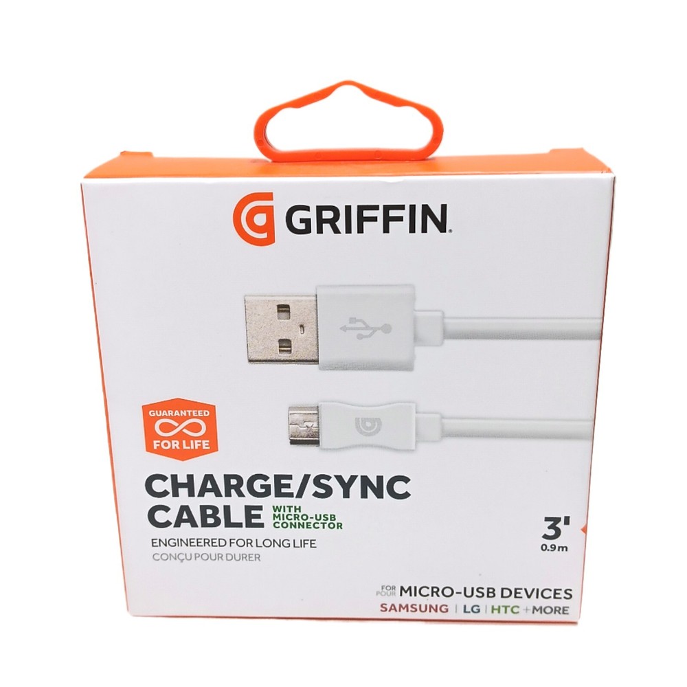 Griffin 3ft USB to Micro-USB Charge Sync Cable for Samsung Devices White