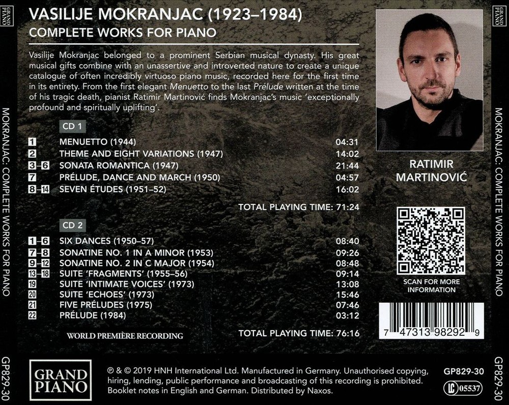Ratimir Martinovic Performs Mokranjac Piano Works – New CD