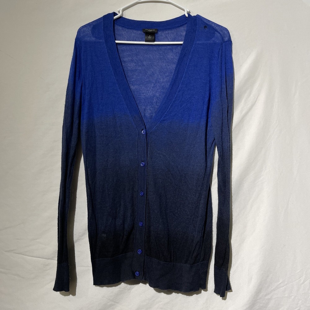 Ann Taylor Womens Size Medium Long Sleeve Cardigan Over Shirt Top Blue Black