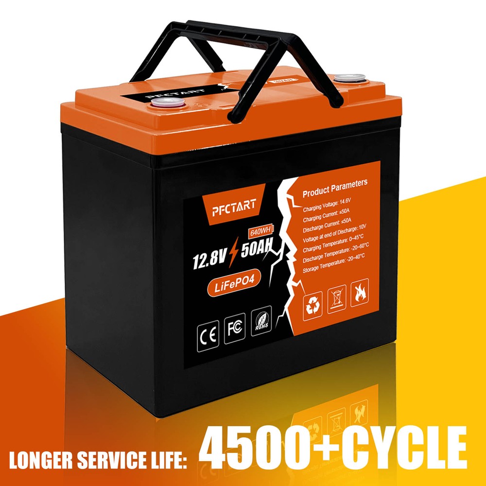 LiFePO4 Lithium Battery 50Ah 640WH 4500 Cycles for RV Marine Home Camping