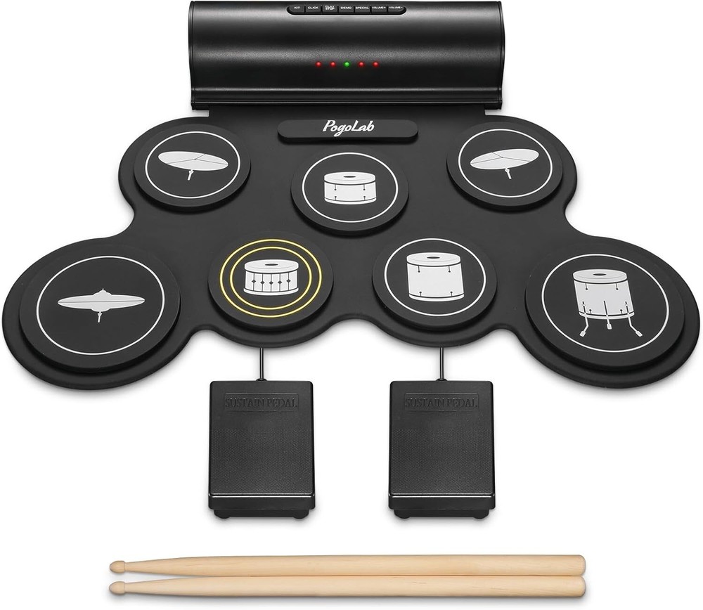 POGOLAB Roll up Electronic Drum Kit, 7 Digital Drum Practice Pad Mat with Dual