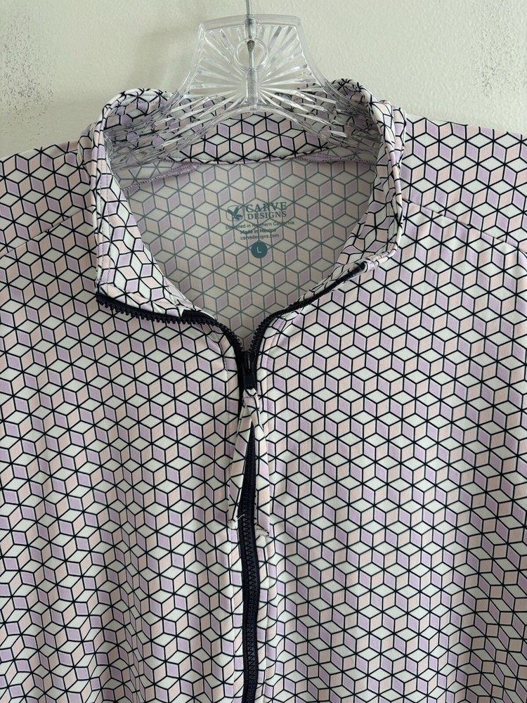 Carve Designs Top Womens Large Blue/pink/white Geometric Half Zip Sided Ties