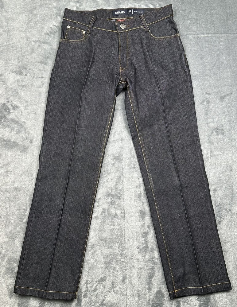 Chams Jeans Boys 12 Blue Denim Dark Wash 27x26 Pockets Embroidered