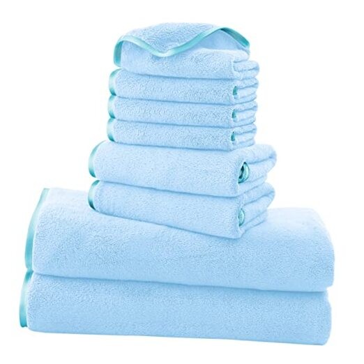 8-Piece Aquamarine Microfiber Bath Towel Set with 2 Large Towels