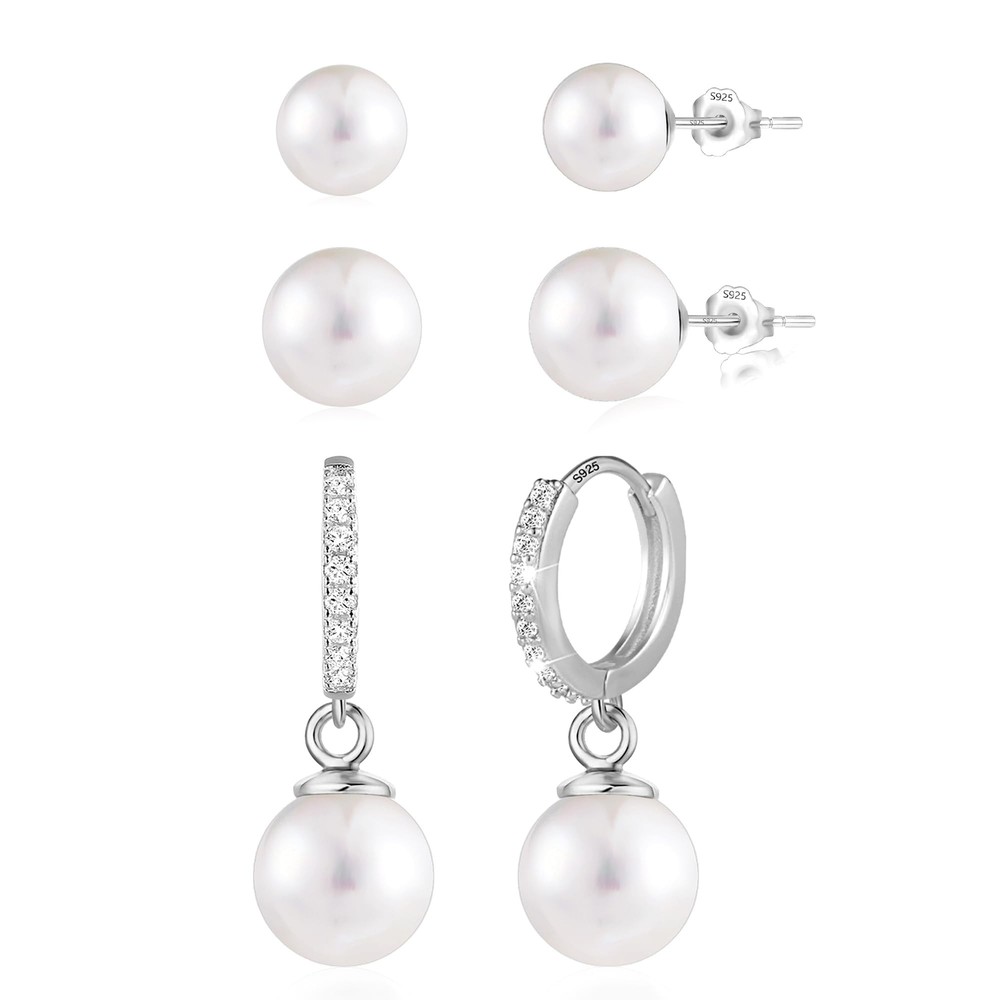Pearl Earrings for Women Hypoallergenic Silver Pearl Drop Earrings Pearls Hoo...