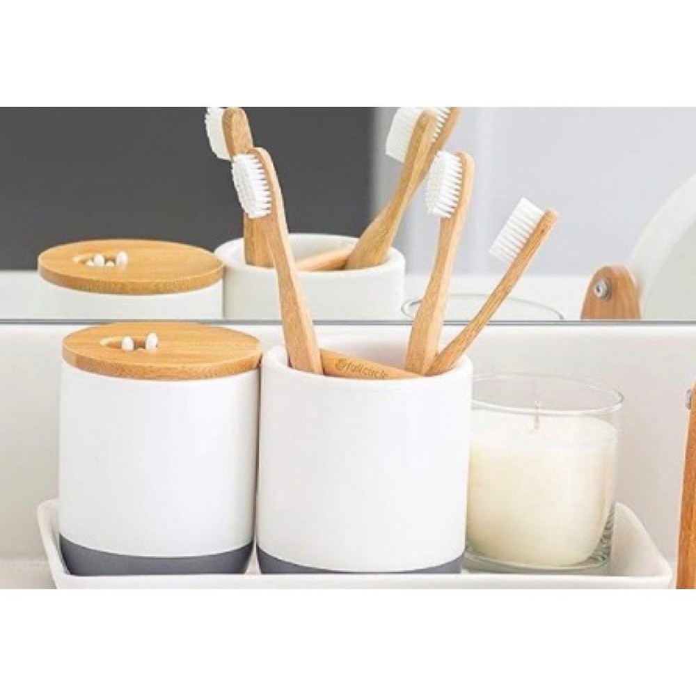 Full Circle Set of 2 Toothbrush and QTip Holders One Size-image