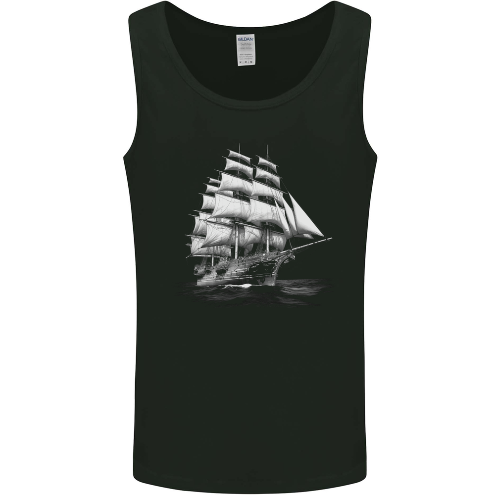 A Classic Sailing Ship Sailor Captain Navy Mens Vest Tank Top