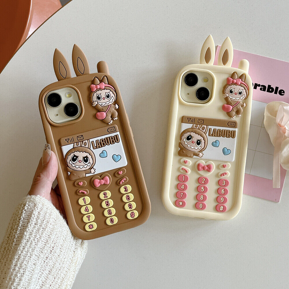 3D Cute Cartoon Labubu Rubber Soft Phone Case for iPhone 16 Pro Max