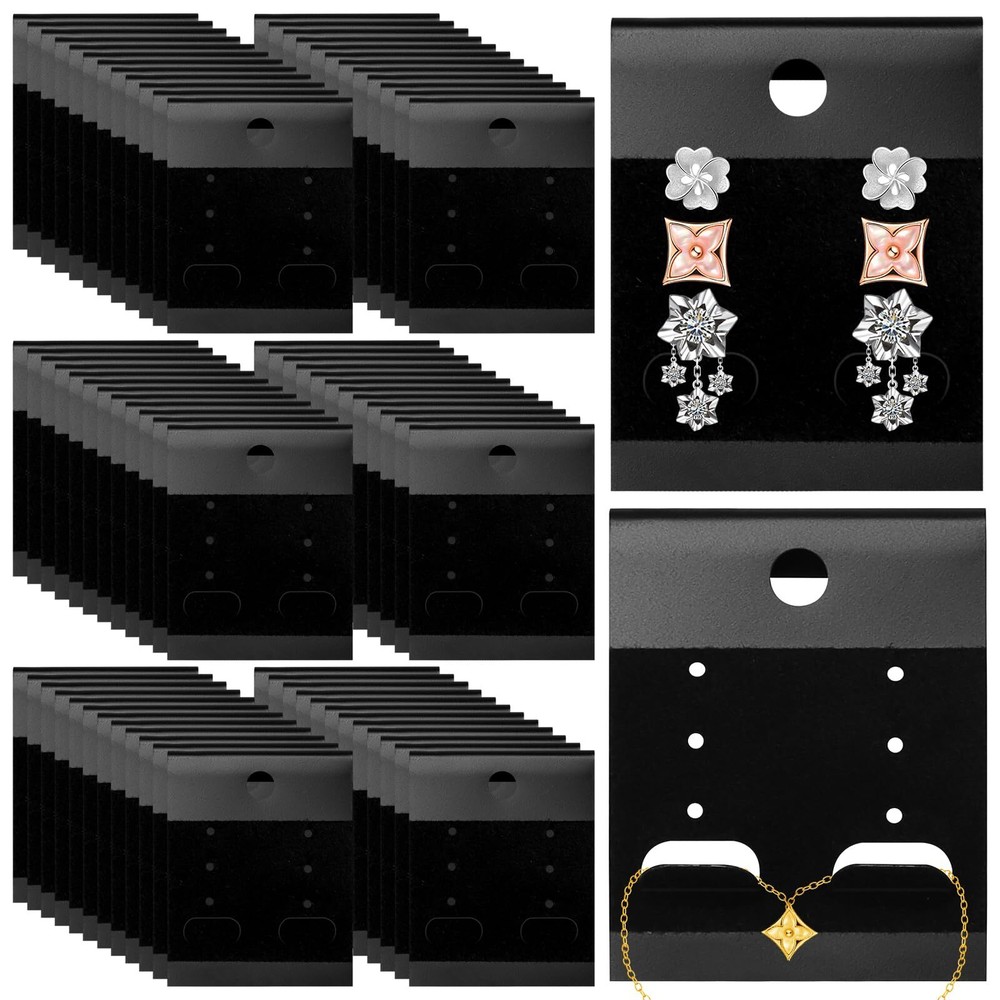 200 PCS Black Velvet Earring Display Cards Plastic Jewelry Holder for Earrings