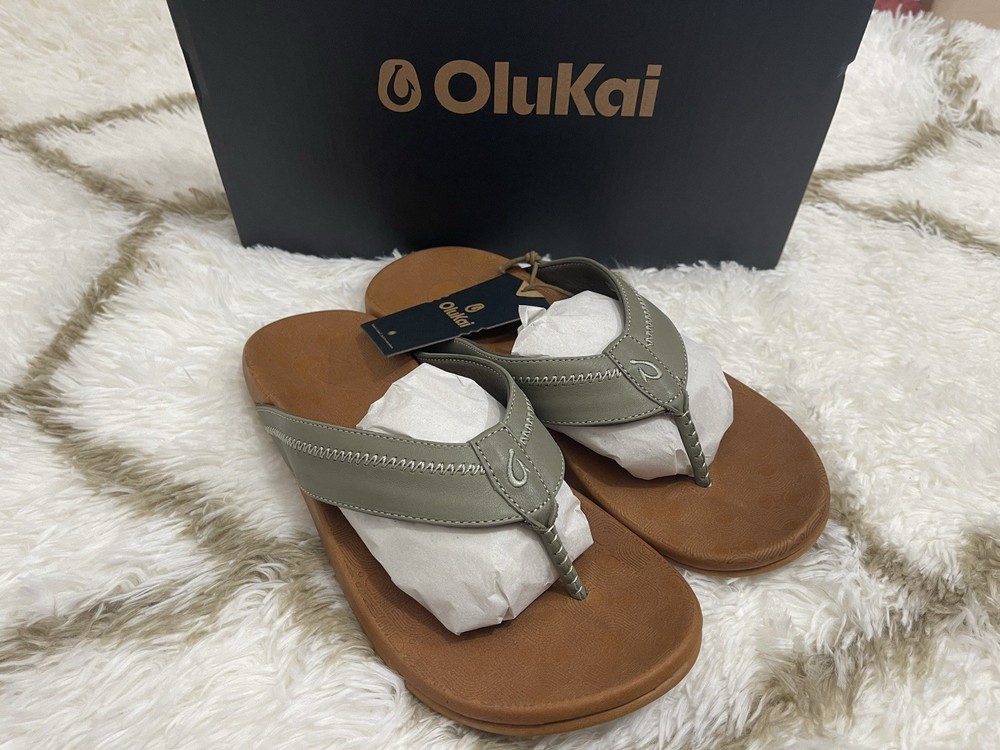 Olukai Men's Size 11 Hiapo Flip Flops Comfortable Beach Sandals in Odyssey Grey