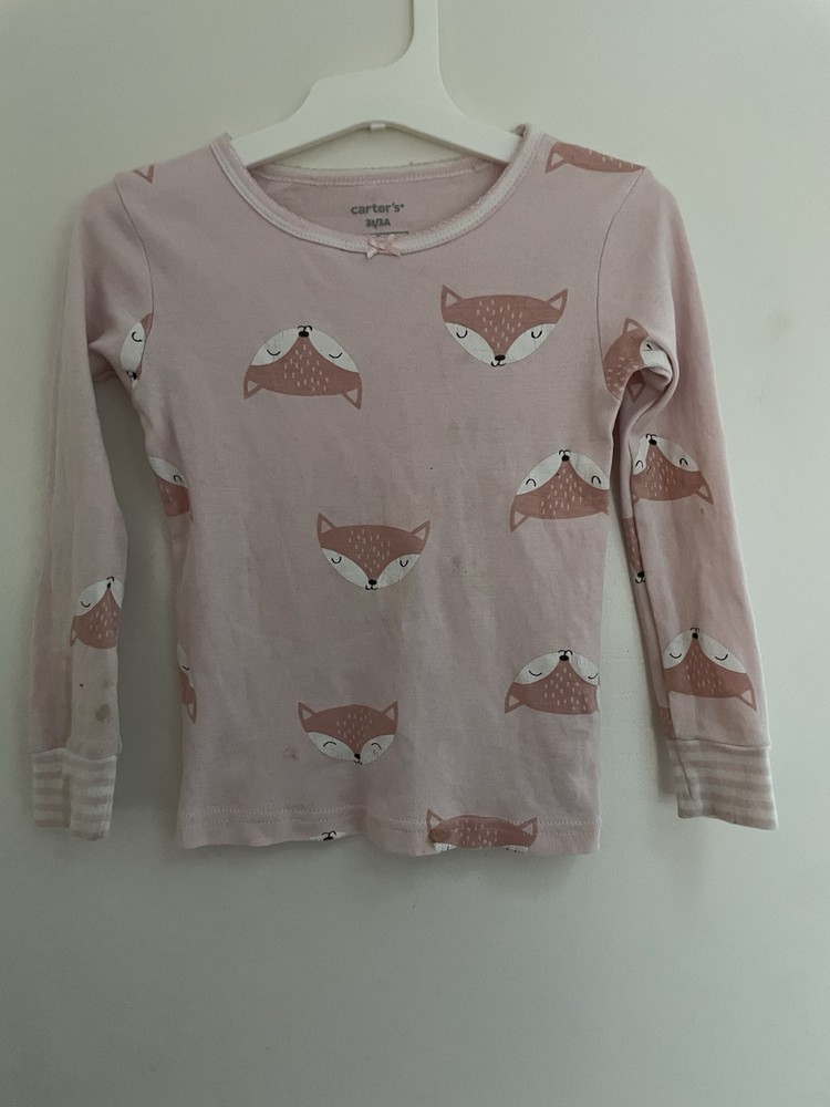 Carter's Toddler Girls Cute Allover Fox 100% Cotton Long Sleeve PJ Top Pink 3T