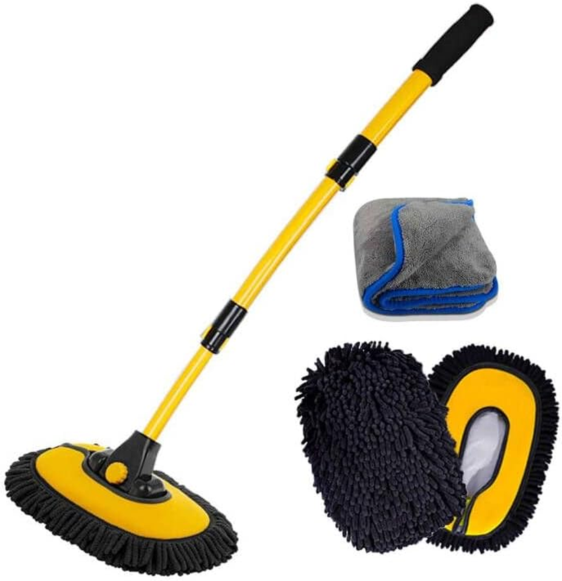 Car Wash Brush with Long Handle, Microfiber Towels Car Wash Kit Cleaning Supplie