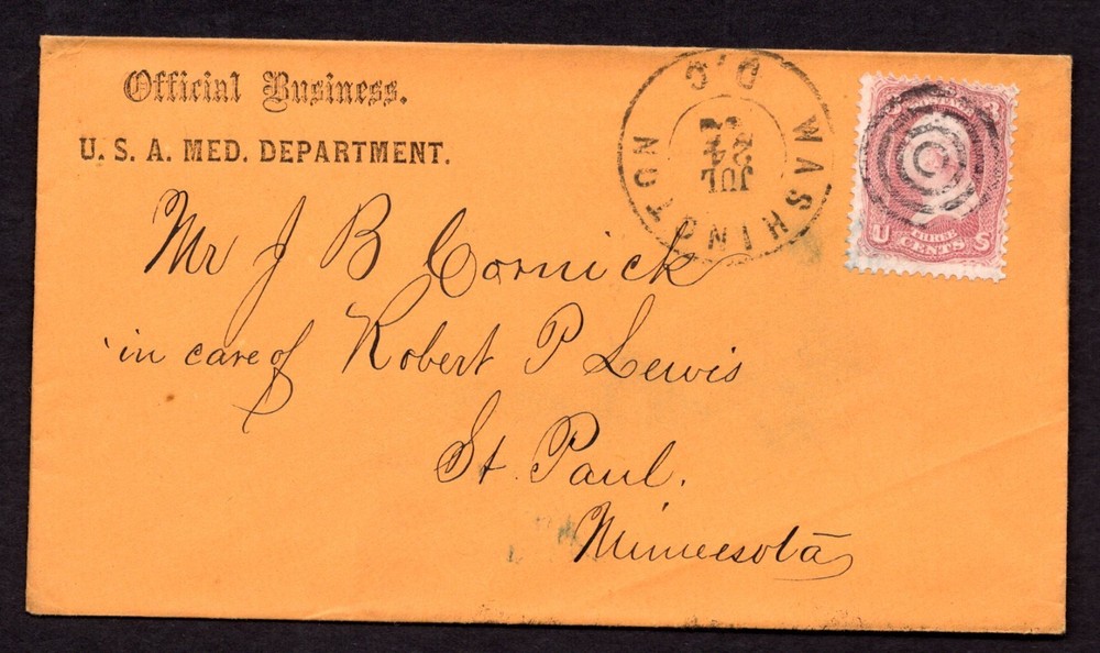 US 1863 CIVIL WAR WASHINGTON, D.C. OFFICIAL COVER FROM THE MEDICAL DEPT.