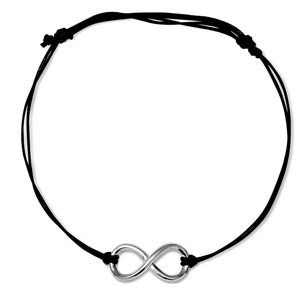 Anklet 925 Sterling Silver Infinity Charm Adjustable Black Thread Anklets