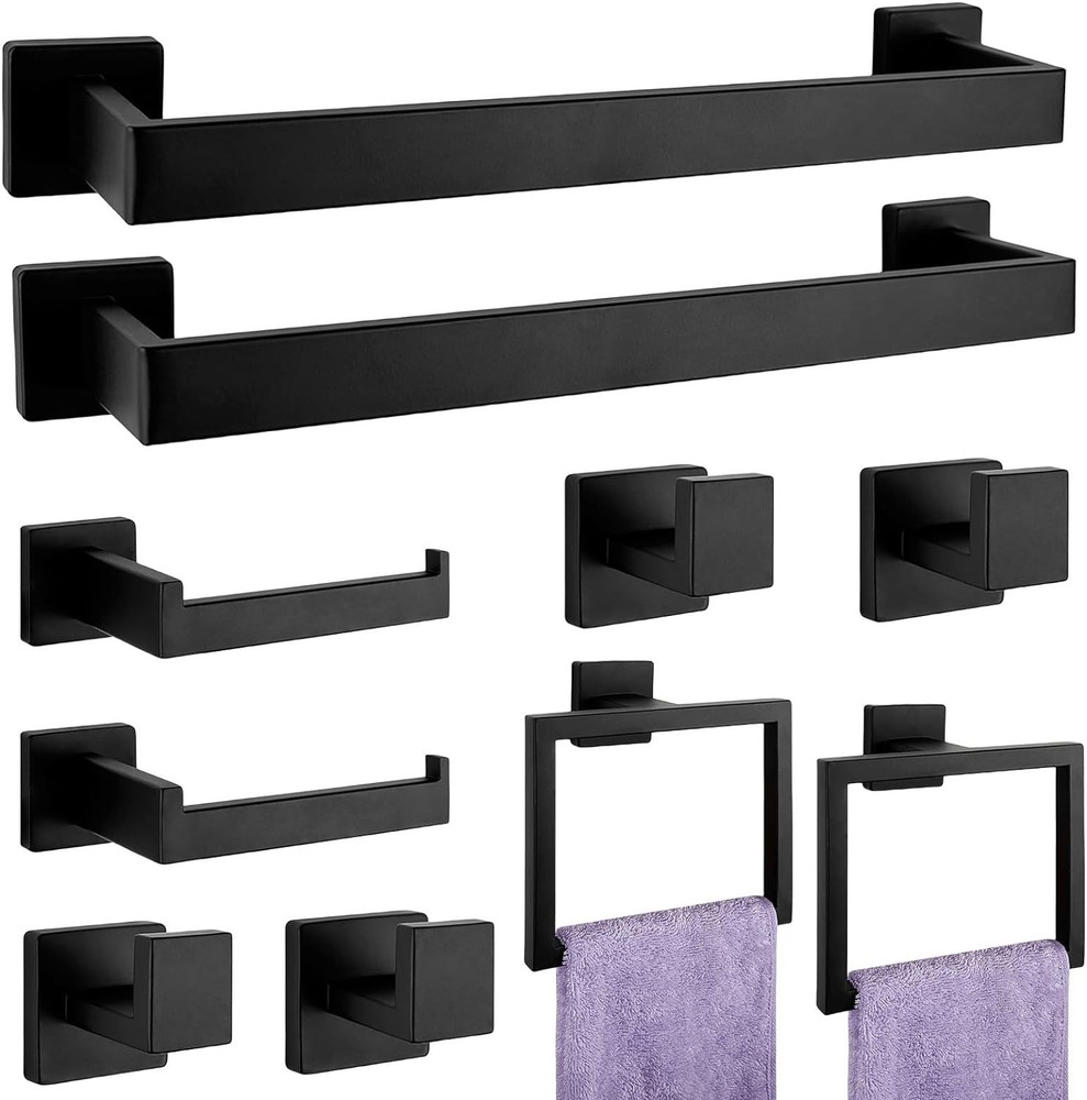 10-Piece Matte Black Bathroom Towel Bar Set