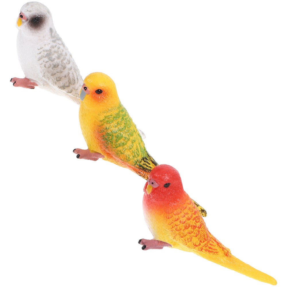 3 Pcs Miniature Parakeet Bird Figurines Artificial Animal Model Set
