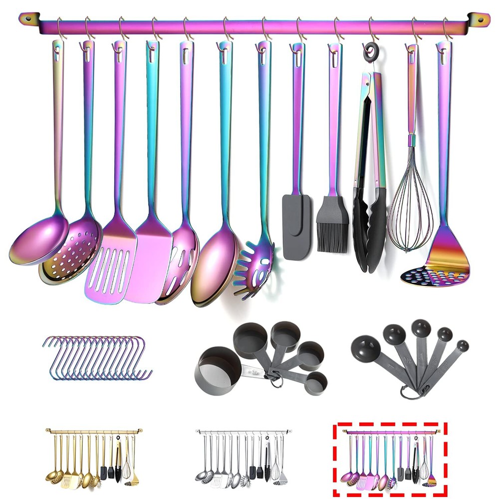 Rainbow Cooking Utensils Set, Stainless Steel 37 Pieces Kitchen Utensils Set ...