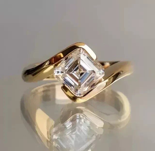 2Ct Asscher Cut Lab Diamond Engagement Ring in 14K Yellow Gold