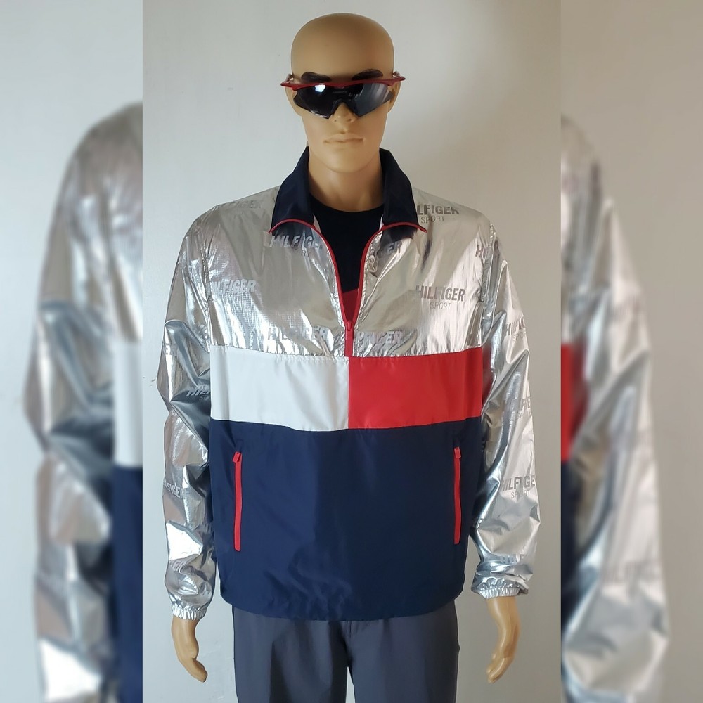 TOMMY HILFIGER Mens Jasper Quarter-Zip Colorblock Sport Jacket Size S Adjustable Fit