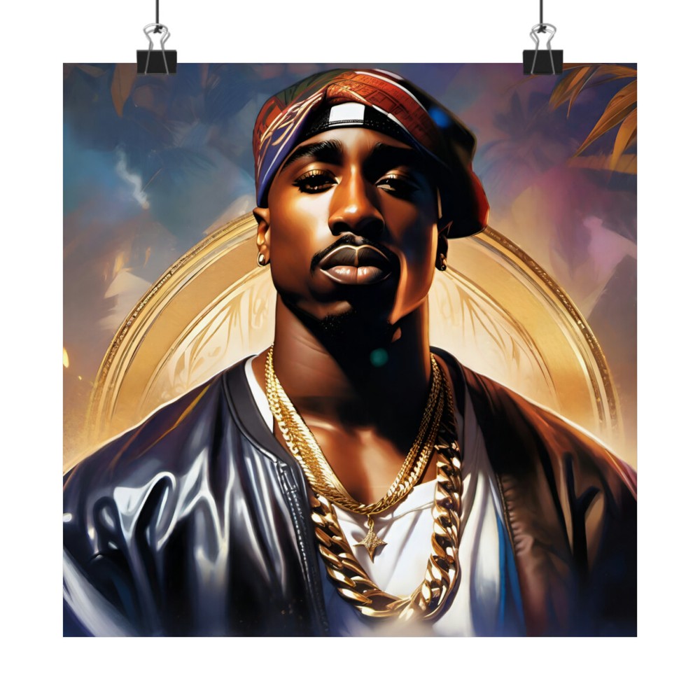 Tupac Shakur Tribute Poster: Leather & Gold with Heavenly Halo - Tupac Poster