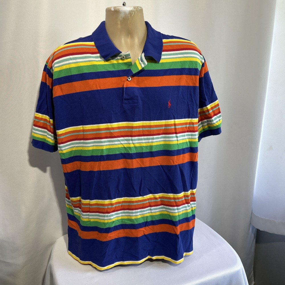 Polo Ralph Lauren Vintage Polo Shirt Color Block Mens Sz XL Striped Preppy 90’s