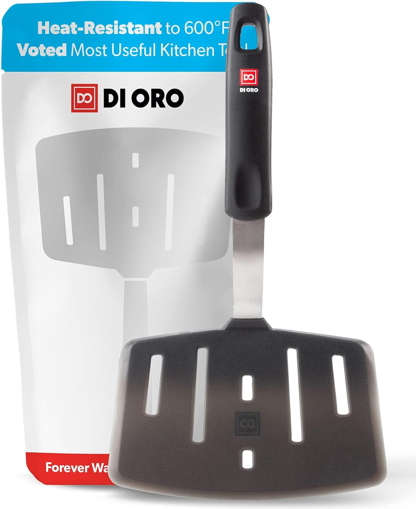 Designer Series Wide Slotted Turner Spatula - Features 600F Heat-Resistant No-Me