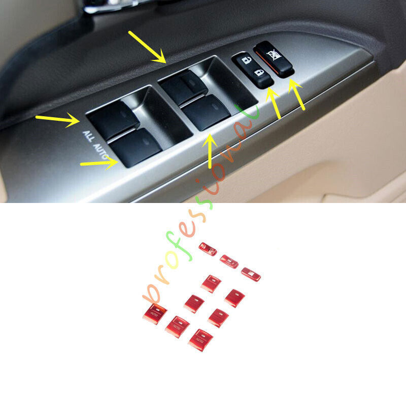10pcs For Toyota Land Cruiser 2008-2021 Red Window Lift Control Button Trim