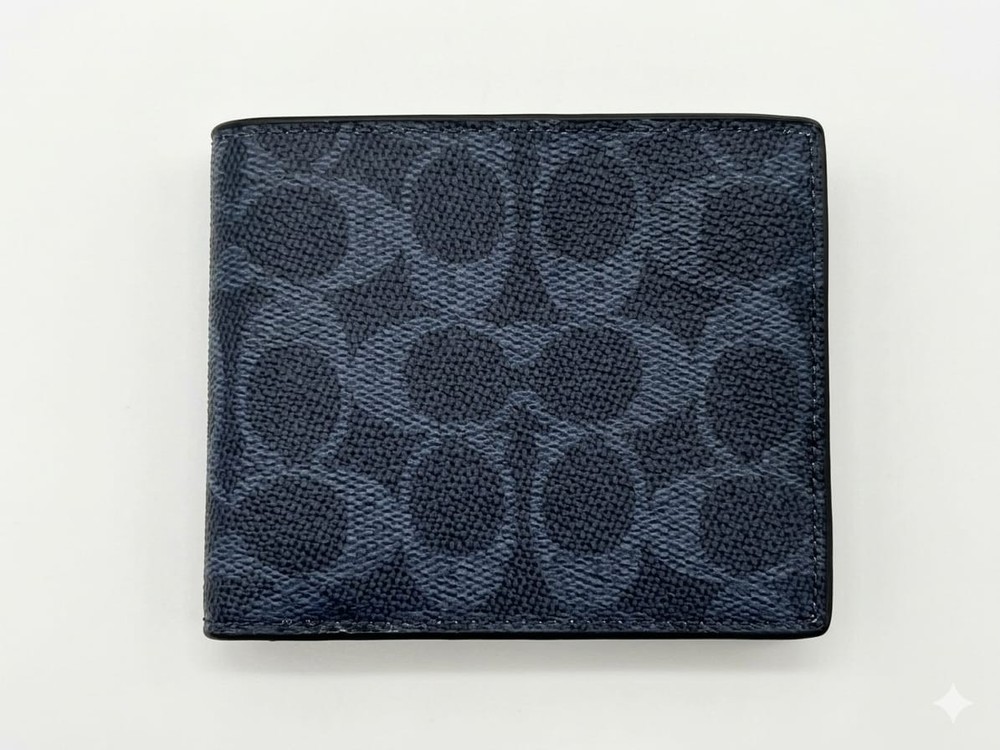 Coach Slim Billfold Men Wallet Signature Canvas with Coach Graphic