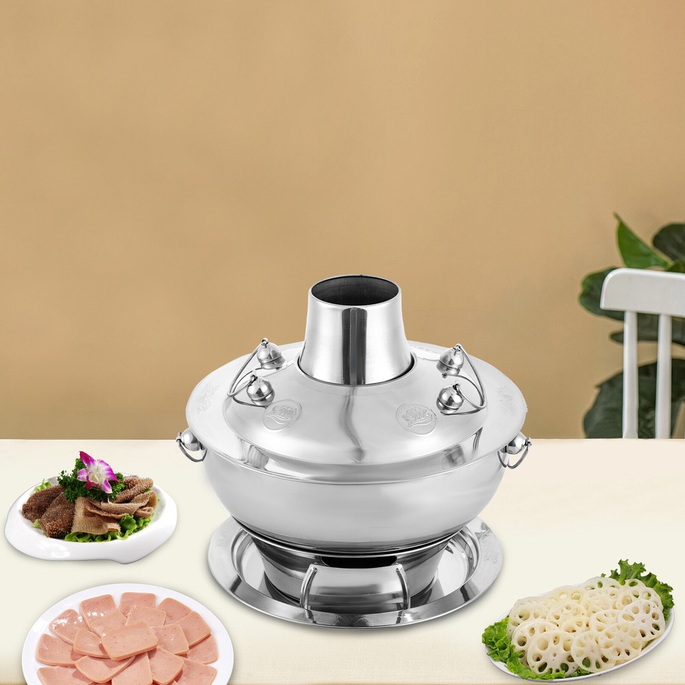Stainless Steel Hot Pot Chinese Charcoal Hotpot Meats Fondue Party Picnic Cooker