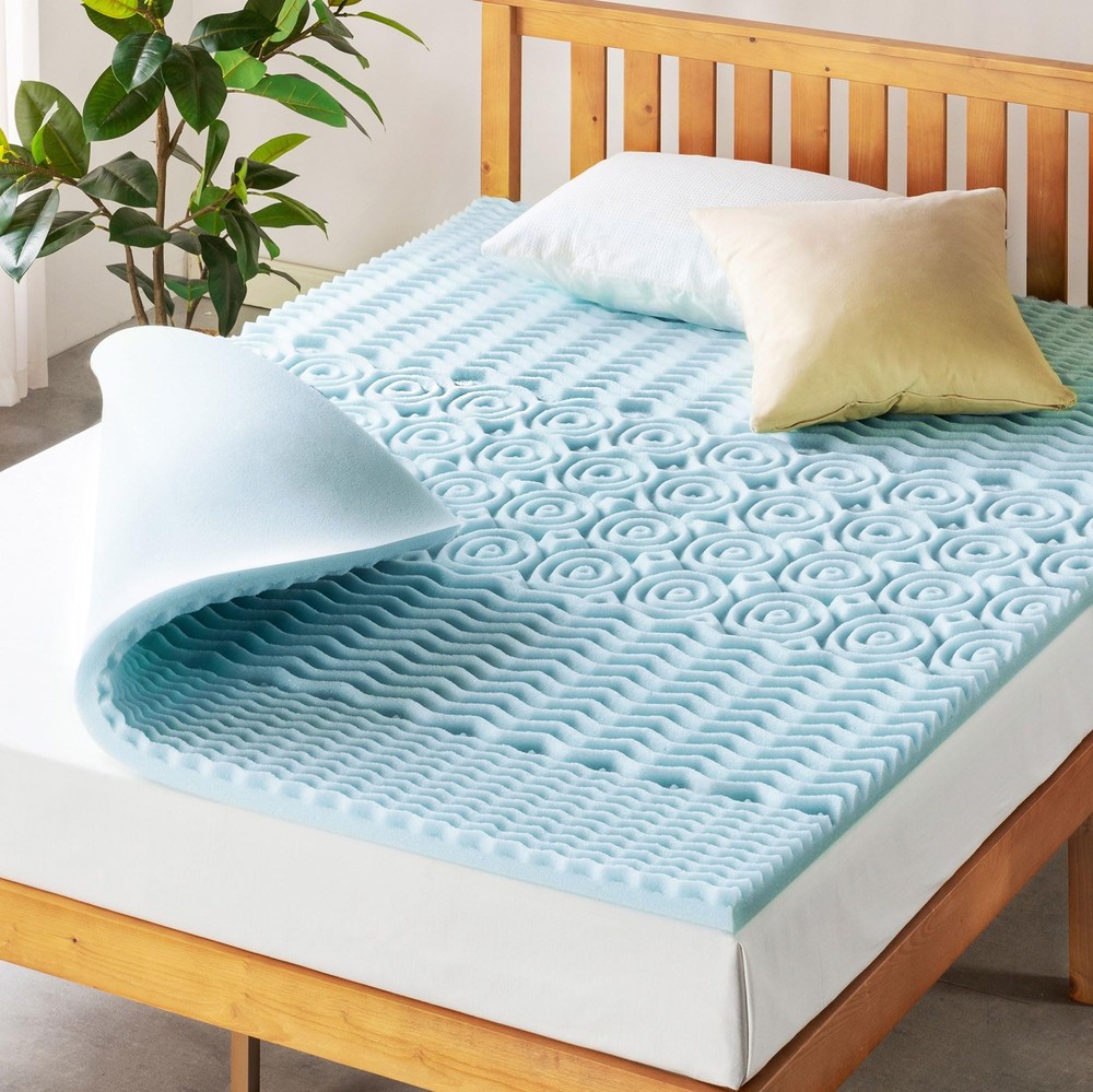 Mellow 1.5 Inch 5-Zone Memory Foam Mattress Topper, Cooling Gel Infusion, Que...
