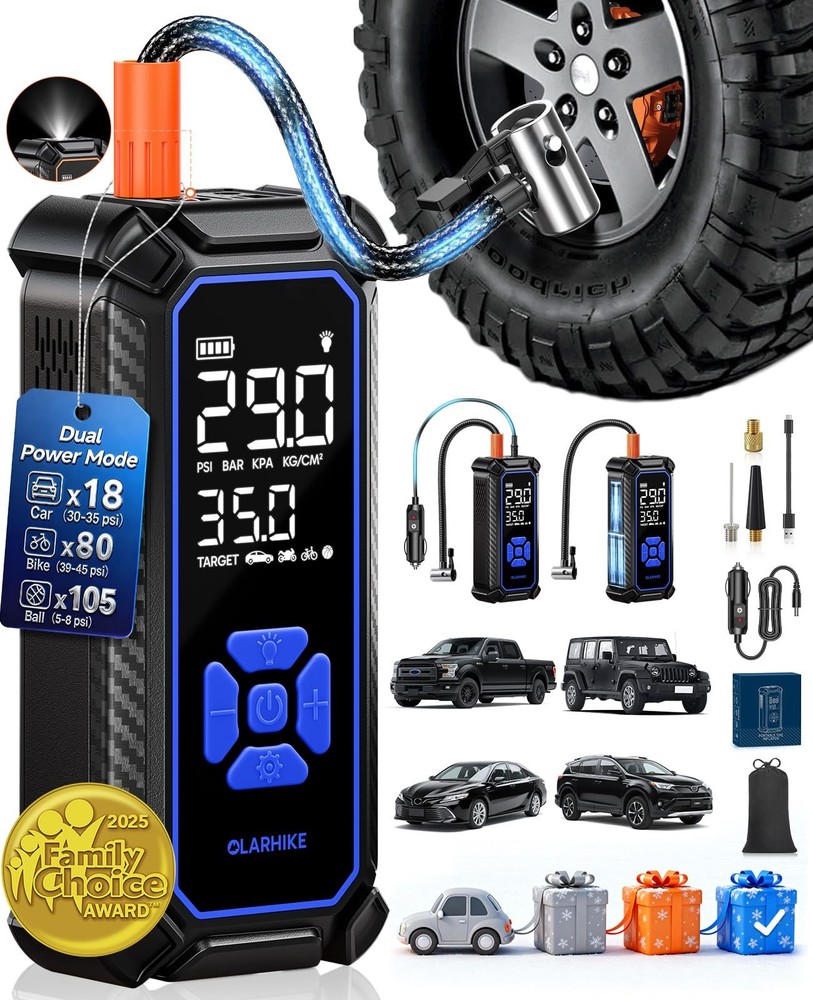 Portable Tire Inflator, Dual Power 6000mAh  12V, Air Pump with LED Light