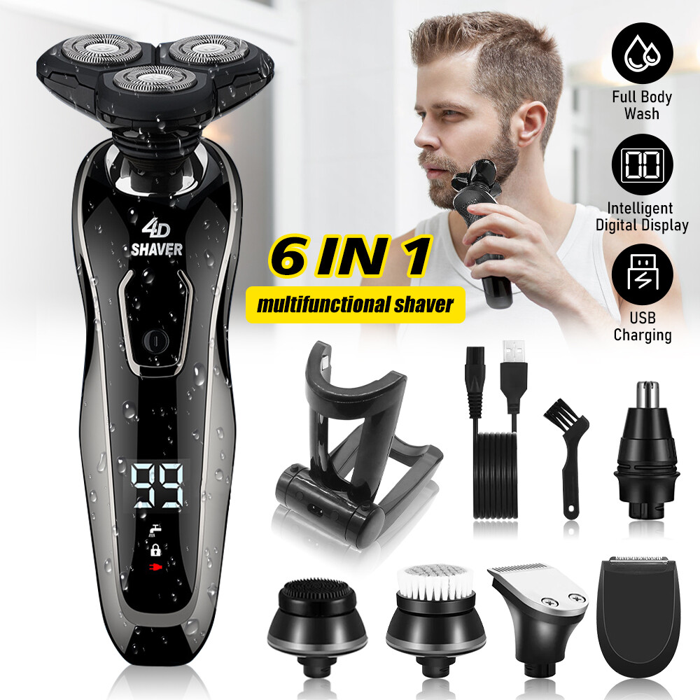 Electric Cordless Shaver Beard Trimmer Bald Head Razor Wet/Dry Men Grooming Kits