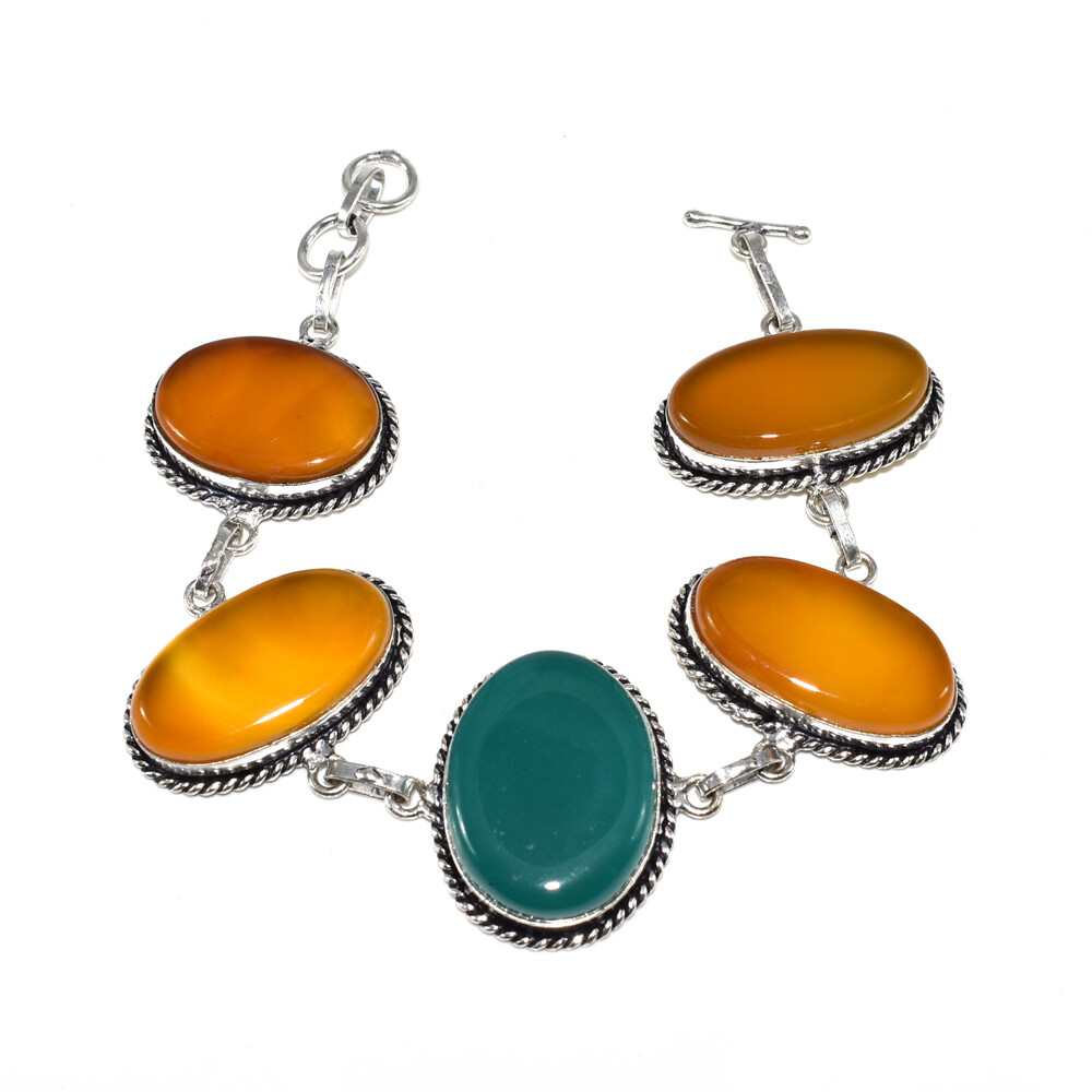 Green Onyx Yellow Agate Gemstone Jewelry Christmas Sale Bracelet 7 V107-image