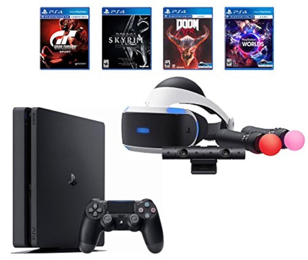 PlayStation 4 Slim Bundle VR PS4 Slim 1TB Console Doom VFR Skyrim VR Worlds 0Z