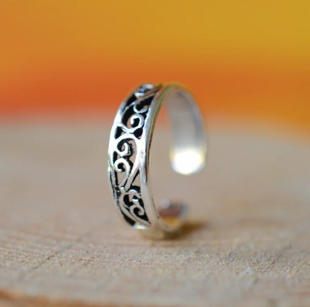 THANKSGIVING GIFT 4 WOMENS Solid Metal Adjustable Swirl Toe Ring 925 Silver
