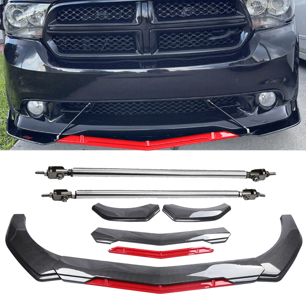 Carbon Fiber Front Bumper Lip Spoiler & Strut Rods for Dodge Durango