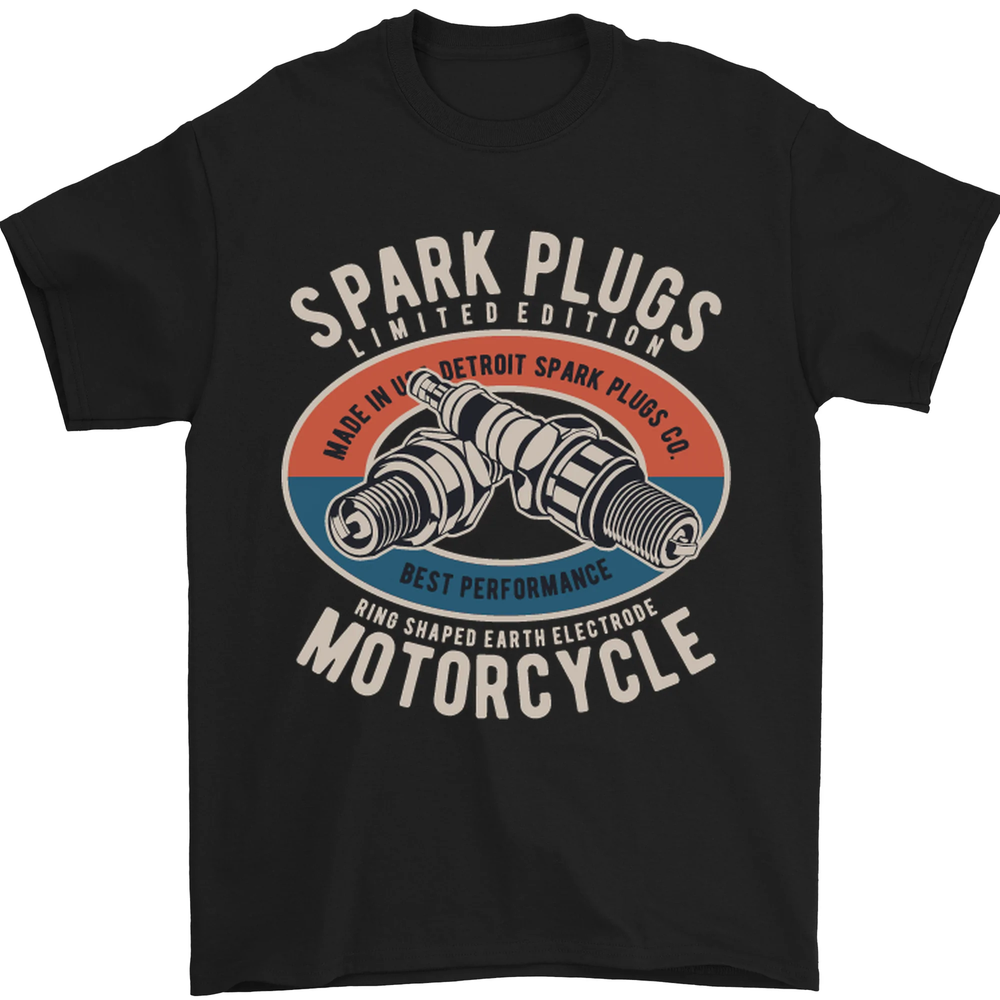 Spark Plugs Motorcycle Motorbike Biker Mens T-Shirt 100% Cotton