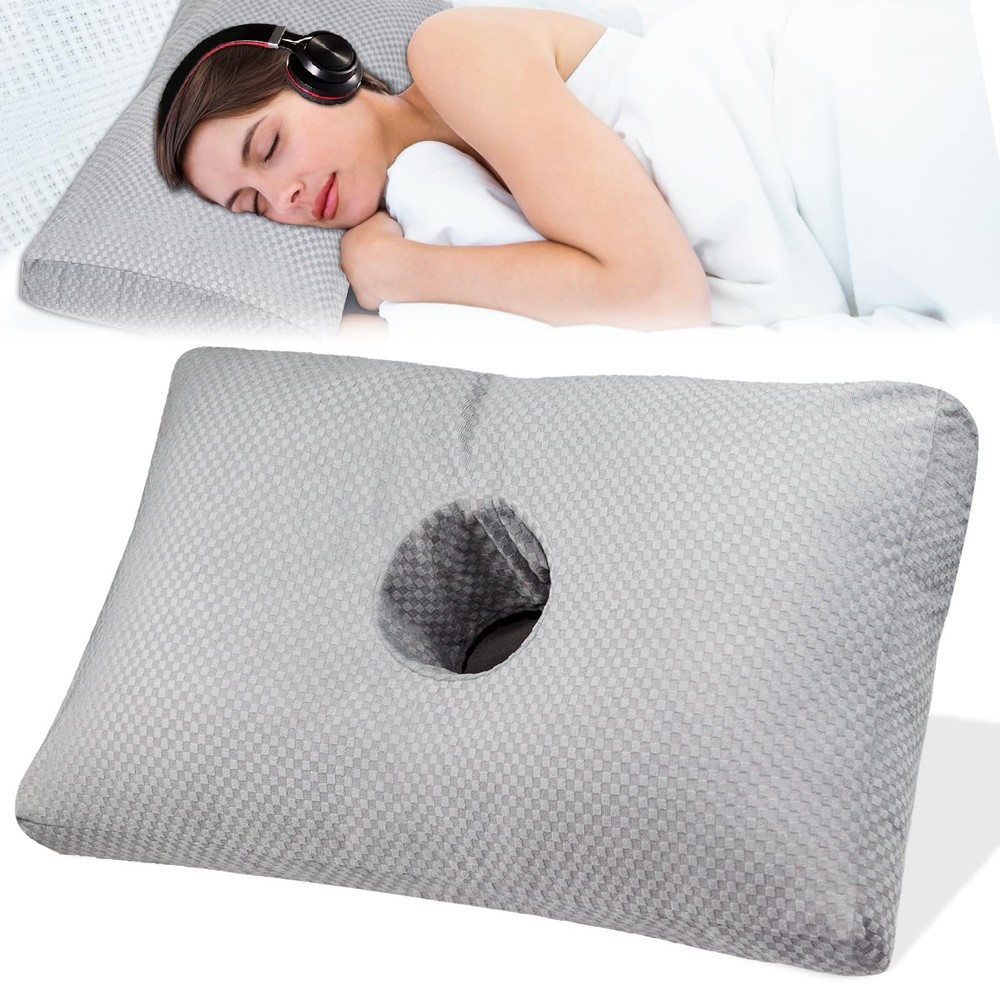 Ear Piercing Pillow for Side Sleepers with a Big Hole, Adjustable Height Ear