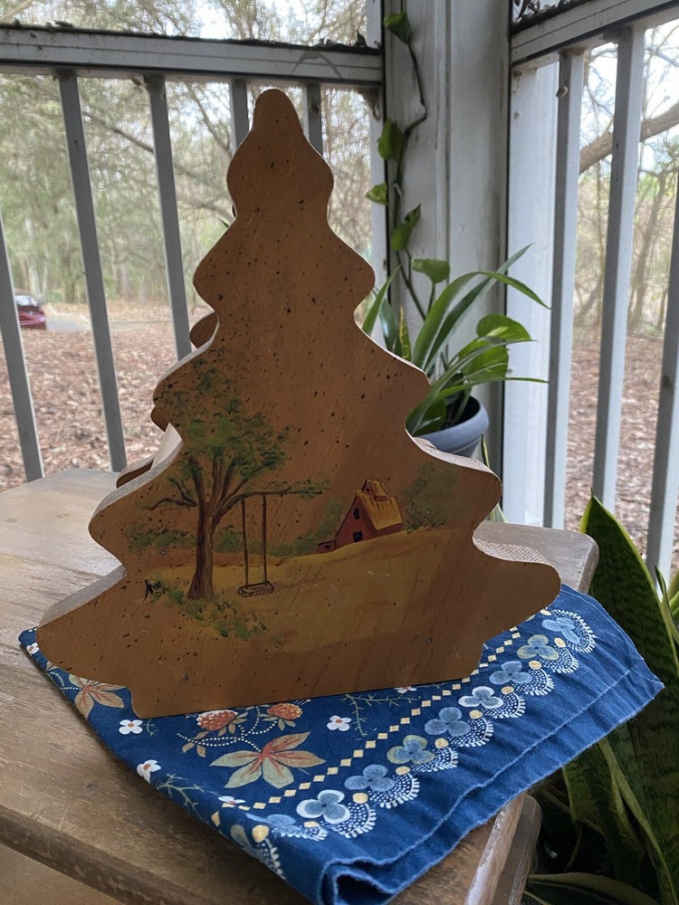 VTG MCM hand painted Tool Box Caddy Wood Cottagecore Farm Rustic Kitchen Basket