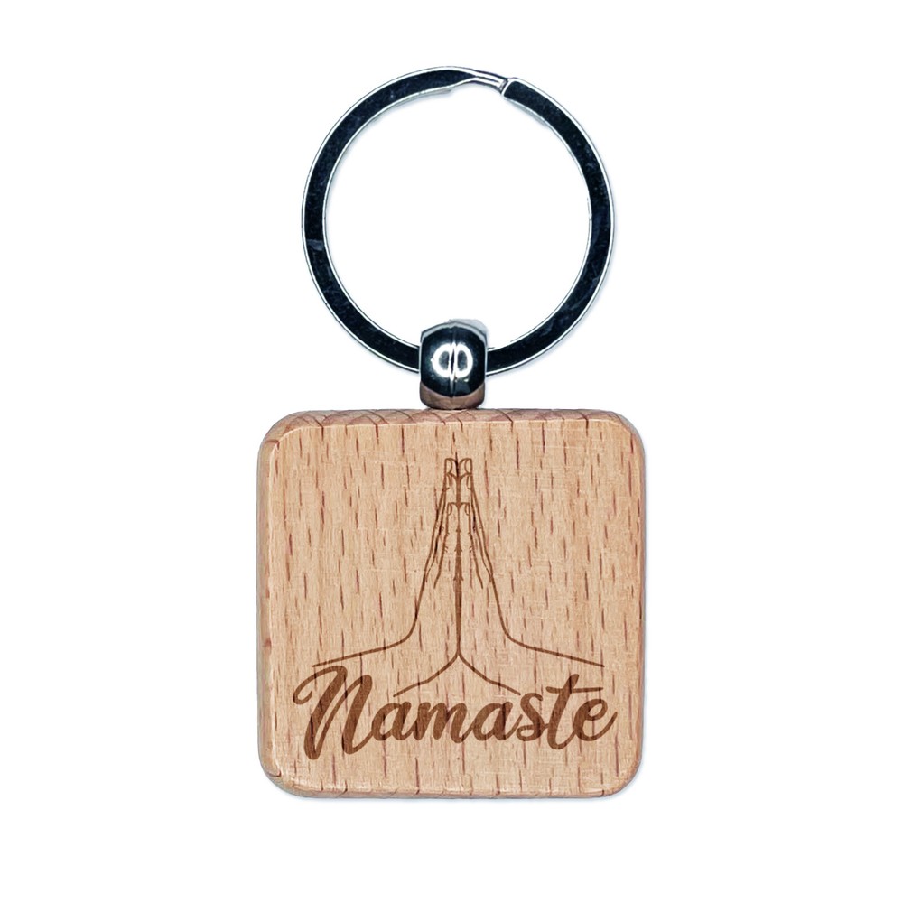 Namaste Hands Together Yoga Engraved Wooden Keychain Charm