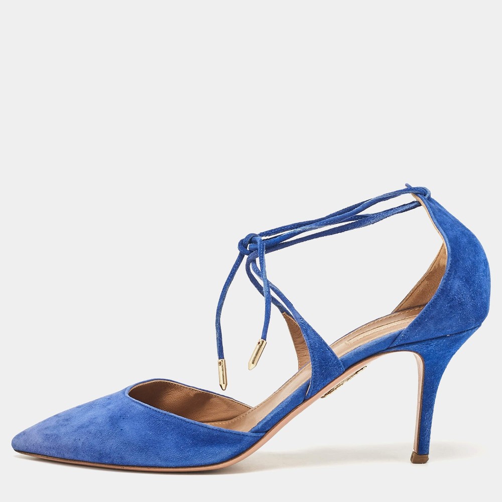 Aquazzura Blue Suede Matilde Ankle Wrap Pumps Size 40