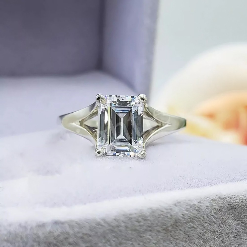 2.90 Ct Certified Emerald Cut Solitaire White Diamond 925 Silver Ring For Women