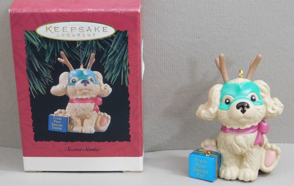 Hallmark Keepsake Secret Santa Puppy Dog 1994 Christmas Ornament Vintage