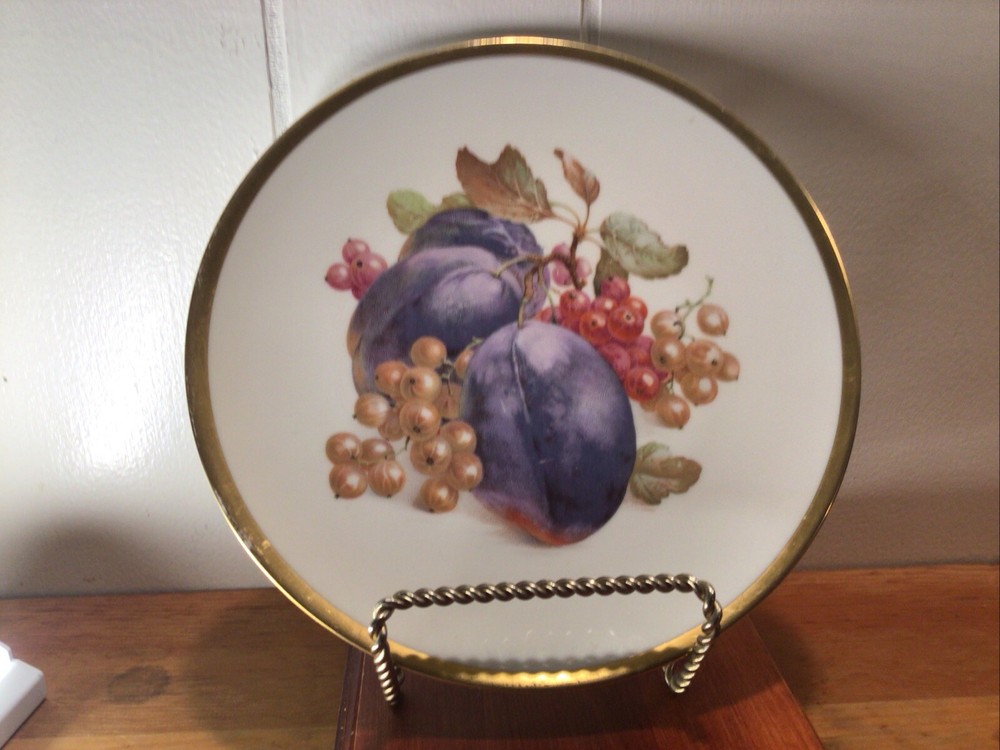 VTG PMR Bavaria Salad Plate Golden Crown E&R 1886 Berries Plums Design