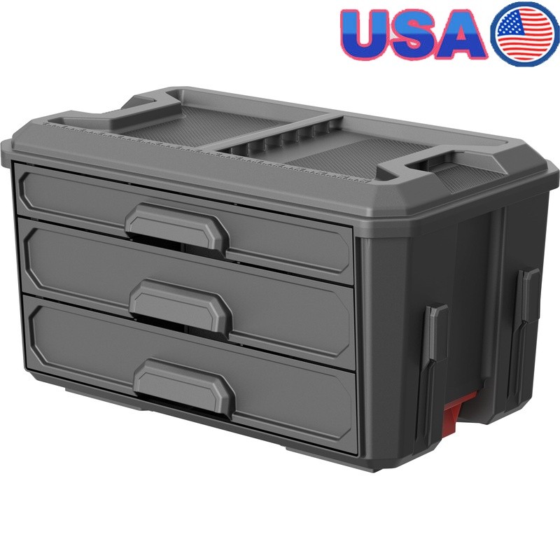 3 Drawer Stackable Tool Organizer for Garage Workshop Modular Storage System