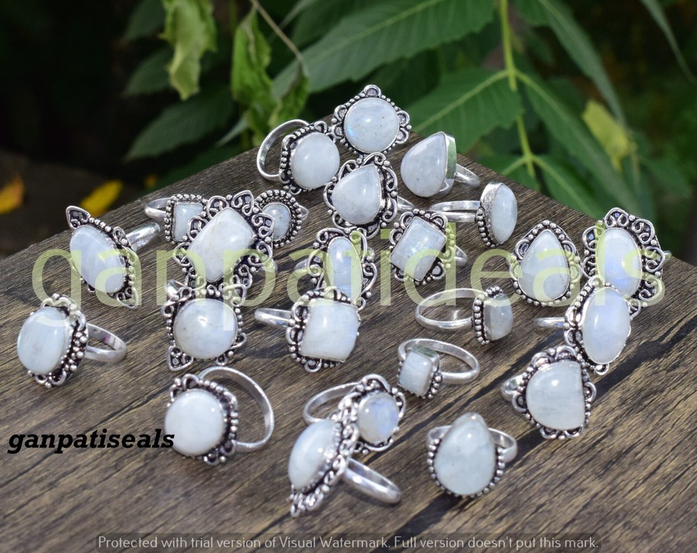 Christmas Sale ! Rainbow Moonstone Gemstone Ring 5pc Lot 925 Silver Plated