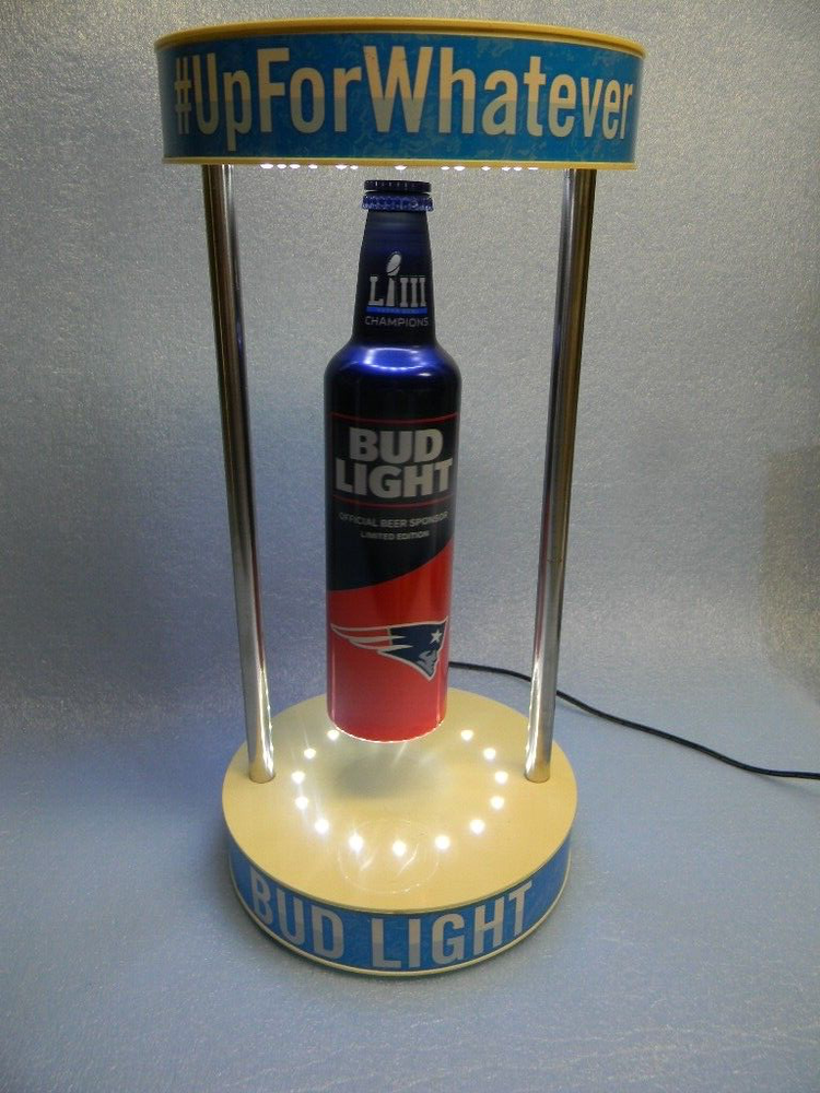 BOTELLA DE CERVEZA BUD LIGHT MOVIMIENTO LUZ LED MUDANZA LETRERO PATRIOTAS DE NUEVA INGLATERRA