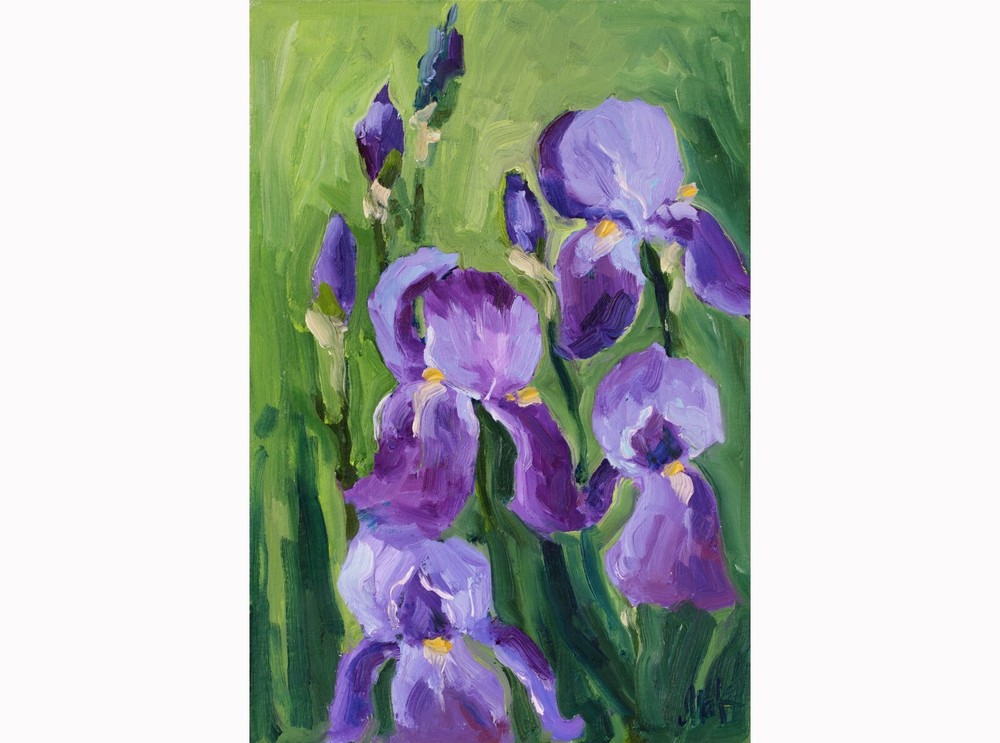 Iris Oil Painting Flowers Original Wall Art Abstract Floral Painting Home Decor