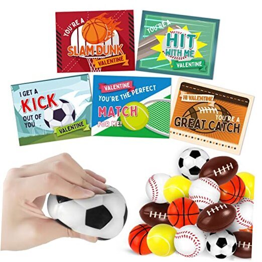 30 Pack Kids Valentine's Day Cards with Mini Sports Balls for School Exchange