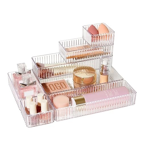 Stackable Acrylic Makeup Organizer with Adjustable Dividers, Perfect for Vanity
